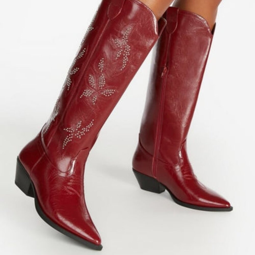 SHOEDAZZLE COWBOY BOOTS FAUX LEATHER OR FAUX SUEDE INNER ZIP TRUE TO SIZE